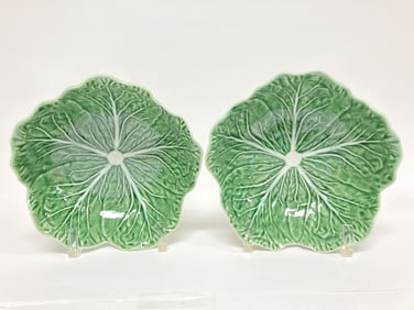 Pr. of Bordallo Pinheiro Porcelain Green Cabbage B