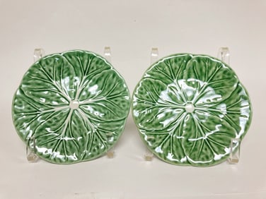 Pr. of Bordallo Pinheiro Porcelain Green Cabbage P