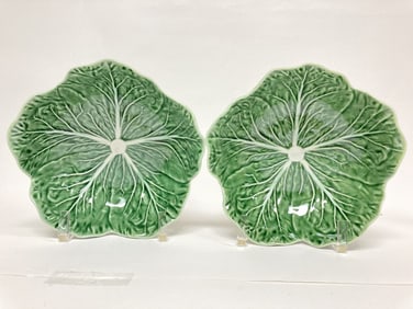 Pr. of Bordallo Pinheiro Porcelain Green Cabbage B