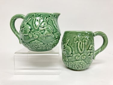 Bordallo Pinheiro Porcelain Rabbit Green Mug and C