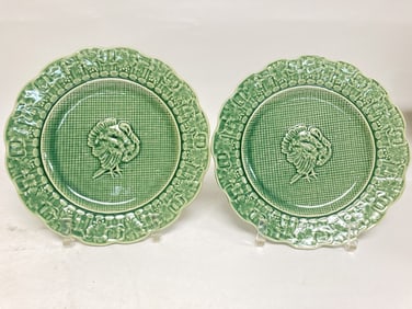 Pr. of Bordallo Pinheiro Porcelain Turkey Plates
