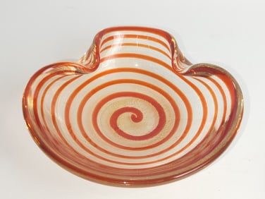 Vintage Murano Italy Red Swirl Glitter Glass Bowl