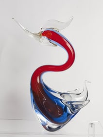 Vintage Murano Italy Red/Blue Sommerso Glass Duck