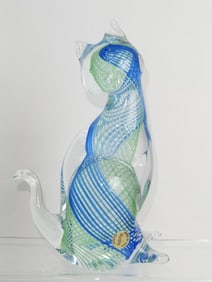 Vintage Murano Italy Blue/Green Swirl Lines Glass