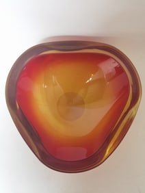 Vintage Murano Italy Red/Amber Glass Bowl