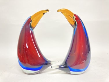 (2) Vintage Murano Italy Sommerso Toucans