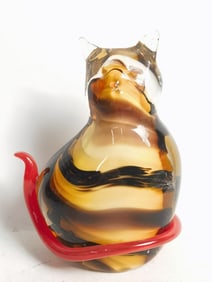 Large Vintage Murano Italy Amber Art Glass Cat