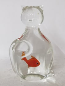 Vintage Murano Italy Goldfish Clear Glass Cat