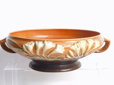 Vintage Roseville Freesia Brown 7-10 Footed Bowl