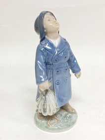 Royal Copenhagen Boy with Raincoat & Umbrella Figu