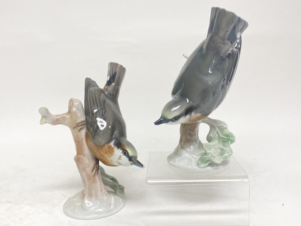 Pr. of Vintage Rosenthal Porcelain Bird Figurines: Pr. of Vintage Rosenthal Porcelain Bird Figurines, 6 5/8in Vintage Capodimonte Italy Porcelain Clown Figurine, 23in