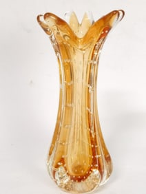 Vintage Murano Italy Amber Bubble Glass Vase