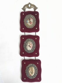 Antique Italian Velvet Wall Hanging with Three Min
