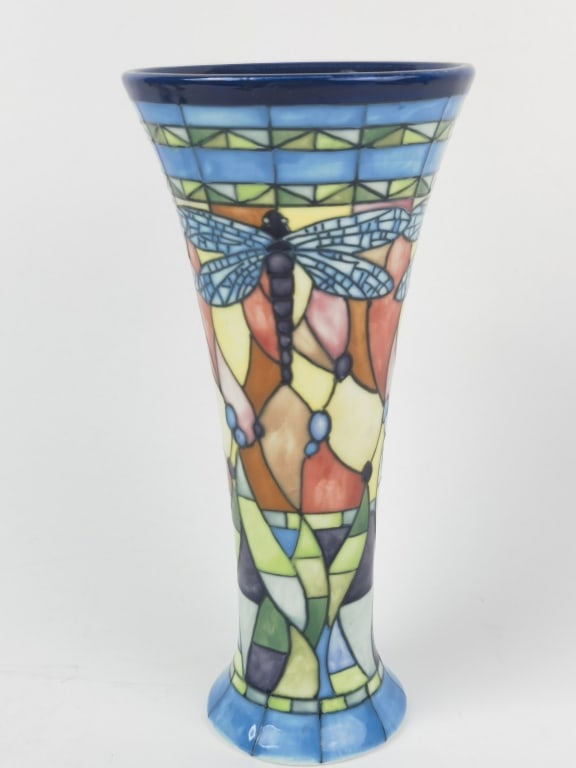 Vintage Old Tupton Ware Jeanne McDougall Stained V: Vintage Old Tupton Ware Jeanne McDougall Stained Glass Style Porcelain Vase, 8in