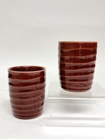 Pr. of Porcelain Ribbed Cinnabar Color Cups