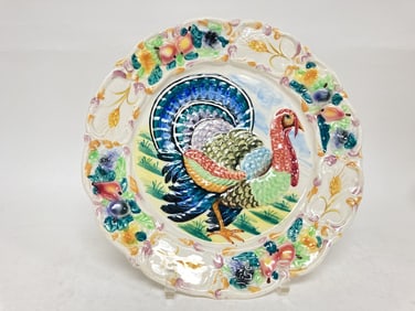 Vintage Italian Ceramic Majolica Turkey Plate
