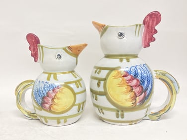 (2) Vintage Italian Ceramic Rooster Pitchers