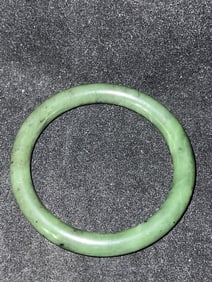19-20th C. Chinese Spinach Jade Carved Bangle Brac