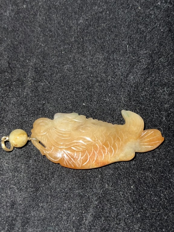 19-20th C. Chinese Jadeite Carved Fish Pendant (1 of 2)
