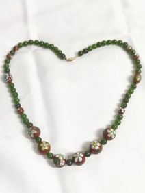 Chinese Spinach Jade/Cloionne Bead Necklace