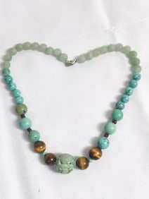 Vintage Chinese Turquoise/Tiger's Eye Bead Necklac
