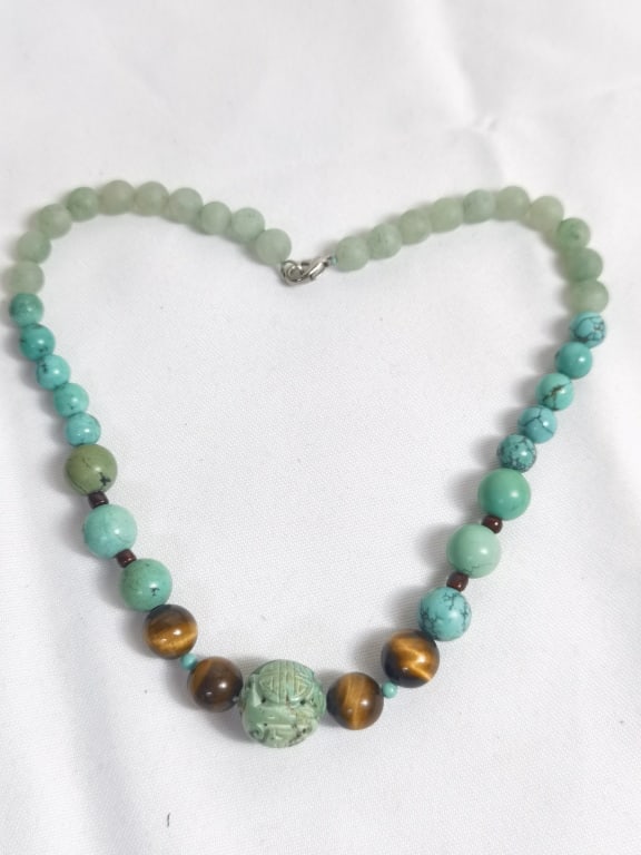 Vintage Chinese Turquoise/Tiger's Eye Bead Necklac (1 of 4)