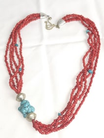 Vintage Chinese Coral/Turquoise Bead Necklace