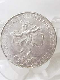 1968 Mexico XIX Olympic Game 25 Pesos Silver Coin