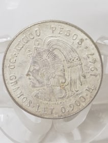 1947 Mexico 5 Pesos Silver Coin