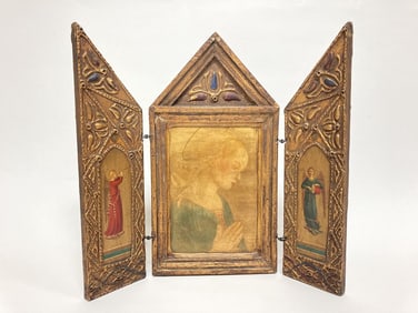 Antique Florentine Italy Gilt Wood Triptych Icon