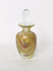 Vintage Gold Iridescent Swirl Glass Perfume Bottle