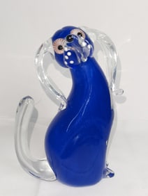 Vintage Murano Italy Blue Art Glass Dog