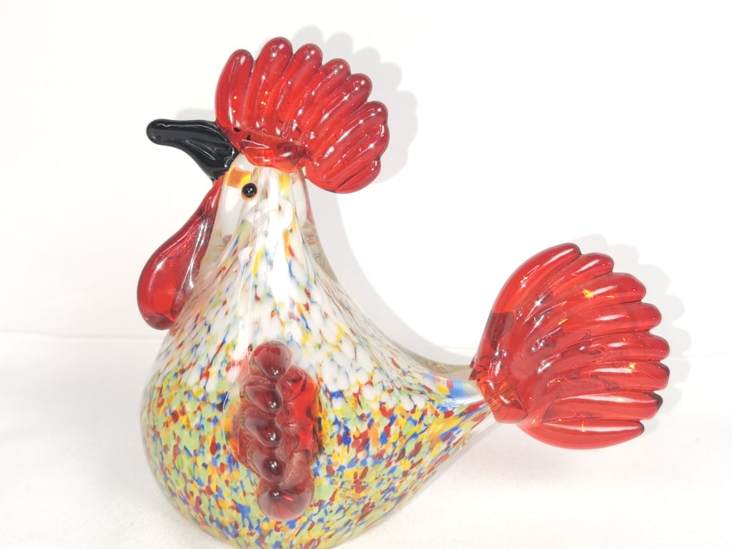 Large Vintage Murano Italy Art Glass Rooster: Large Vintage Murano Italy Art Glass Rooster, 5.5in by 6.5in
