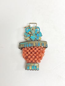 Qing Chinese Coral Bead Kingfisher Pendant