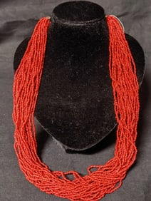 Chinese Multi-Strand Red Coral Bead Necklace