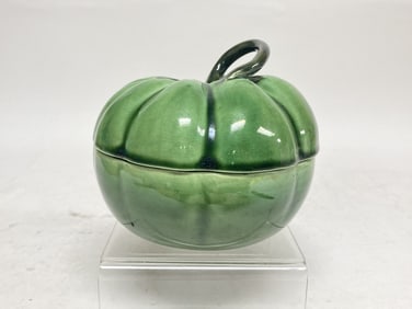 Vintage Secla Portugal Porcelain Green Pumpkin Box