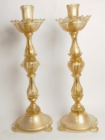 Pr. of Vintage Murano Italy Gold Glitter Glass Can