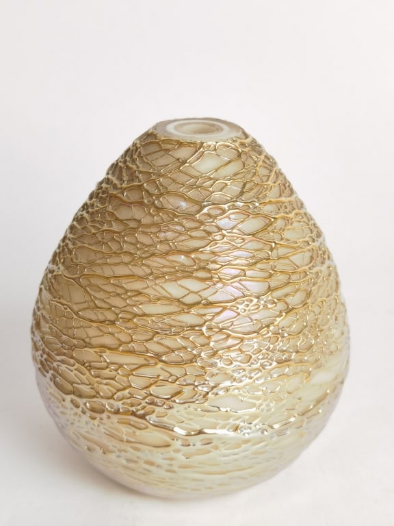 1993 Stuart Abelman Blown Glass Threaded Vase (1 of 5)