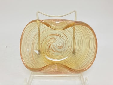 Vintage Murano Italy Glitter Swirl Amber Glass Bow