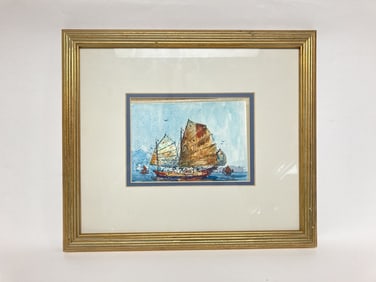 Chinese Boat Watercolor Painting