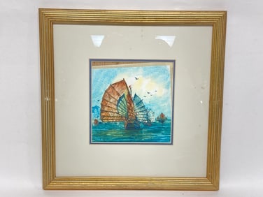 Chinese Boat Watercolor Painting
