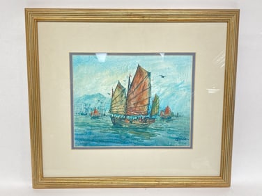 Chinese Boat Watercolor Painting