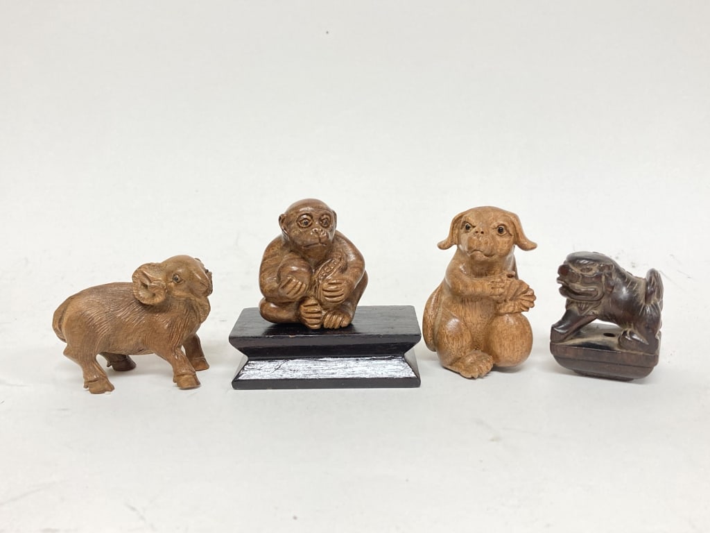 Group of Japanese Wood Carved Netsukes (1 of 3)