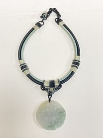 Chinese Jadeite Carved Pendant Necklace