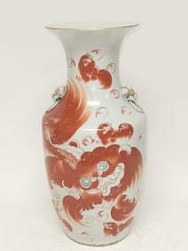 Large Qing Chinese Porcelain Iron Red Lions Vase