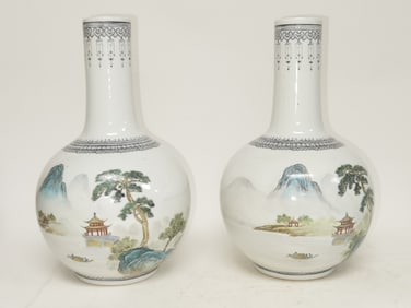 Pr. of Chinese Porcelain Famille Rose Bulbous Vase