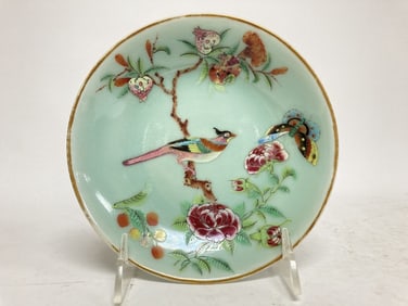 19th C. Chinese Porcelain Pea Glaze Famille Rose P