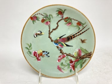 19th C. Chinese Porcelain Pea Glaze Famille Rose P