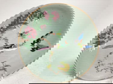 19th C. Chinese Porcelain Pea Glaze Famille Rose P