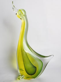 Vintage Murano Italy Green Sommerso Glass Duck